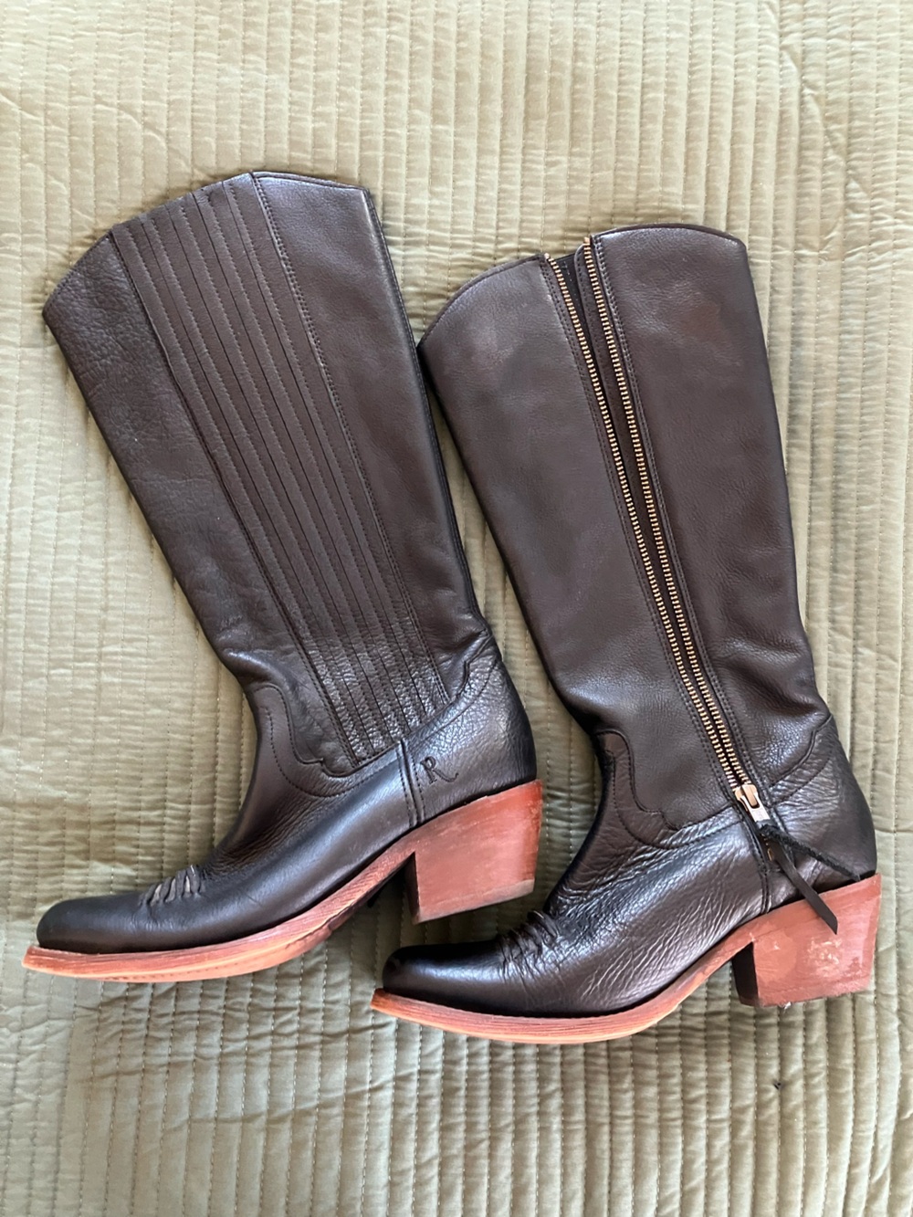 Justin Reba “Savannah” Boots Black  Leather Knee-High Zip Western Boots 6.5 B